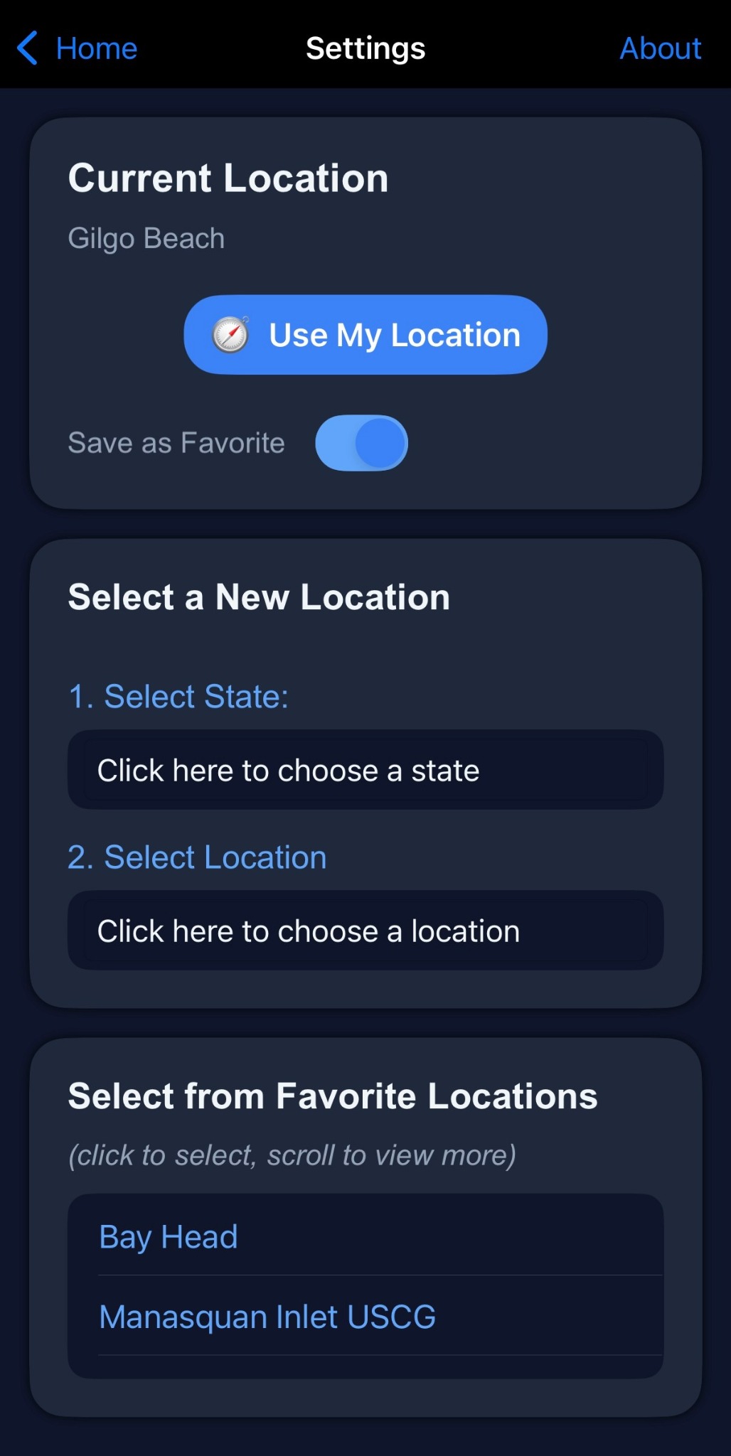 TideChart Locations and preferences